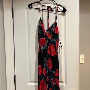Floral Black and Red Maxi Dress